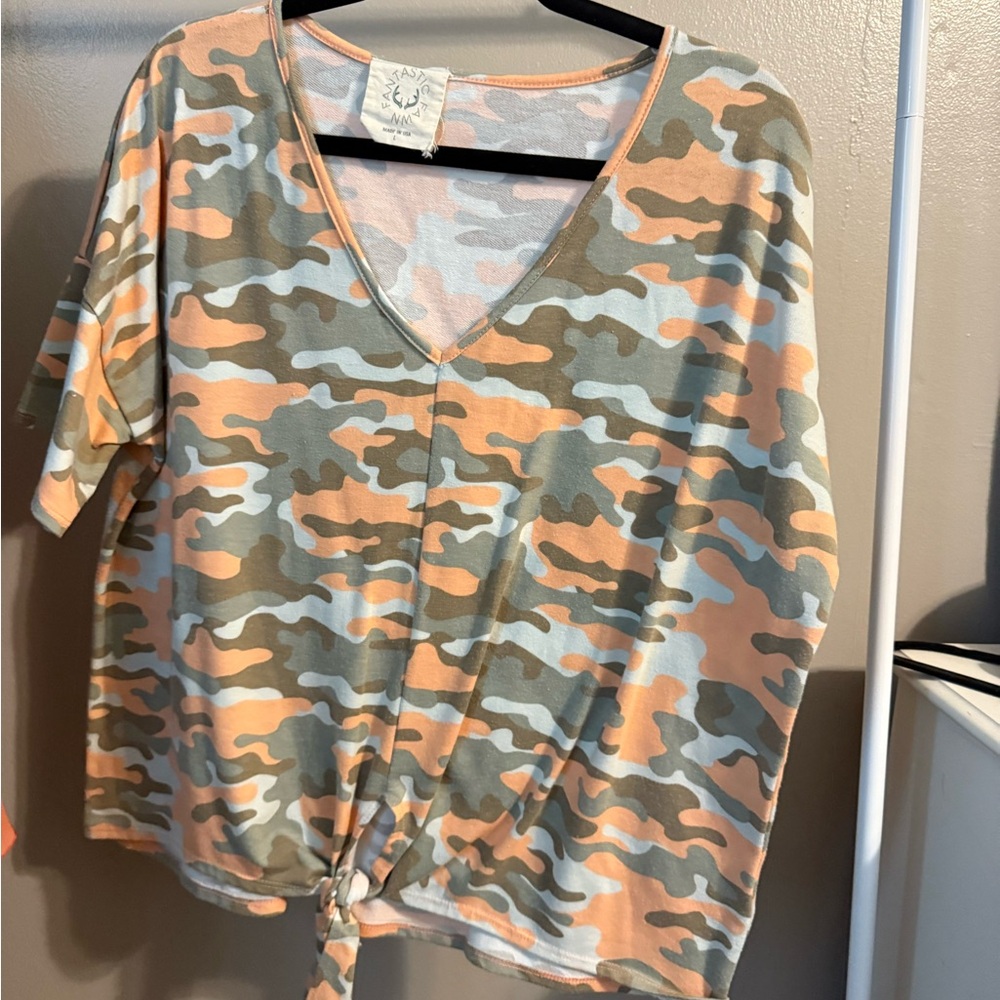 Fantastic Fawn Tan Brown Short Sleeve Tie Front T-Shirt
